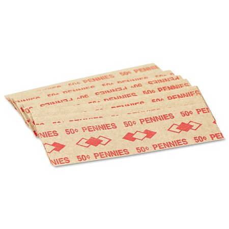 Pm Company Tubular Coin Wrappers, Pennies, $.50, Pop-Open Wrappers, PK1000 53001